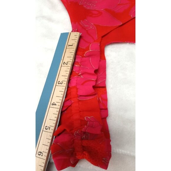 Rose + Olive Womens Chic Hot PInk/Orange Gold Thread Floral Ruffle Strap Tank To - Picture 14 of 14